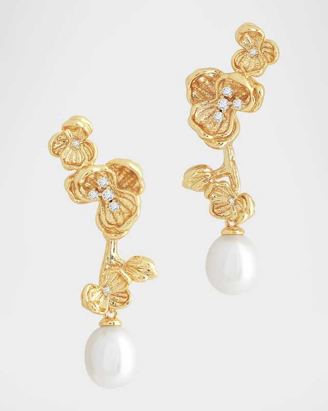 Cubic Zirconia Orchid Pearl Drop Earrings